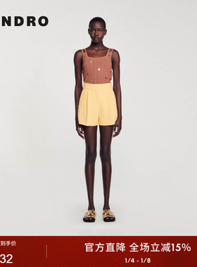SANDRO Outlets春夏女装法式简约气质黄色多巴胺斜口袋西装短裤