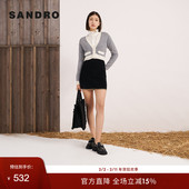 SANDRO V领撞色针织上衣 简约气质灰色经典 Outlets秋冬女装 法式