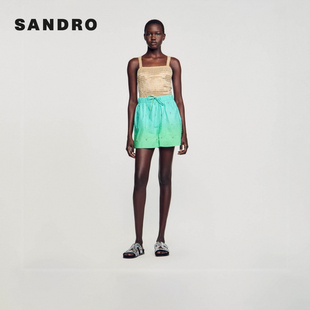 气质仿钻设计感渐变绿色棉质短裤 SANDRO 时尚 法式 Outlets春秋女装