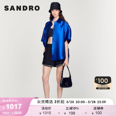 SANDRO Outlet女装简约蓝色精致廓形OVERSIZE短袖衬衫SFPCM00682