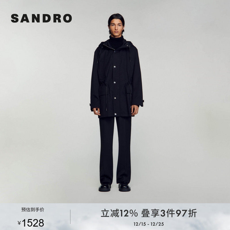 SANDRO休闲连帽黑色外套夹克