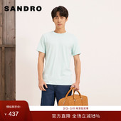 Outlets春夏款 男装 法式 SANDRO 时尚 休闲清爽薄荷蓝棉质针织T恤