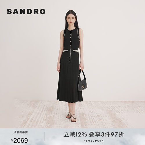 SANDRO黑色无袖针织连衣裙