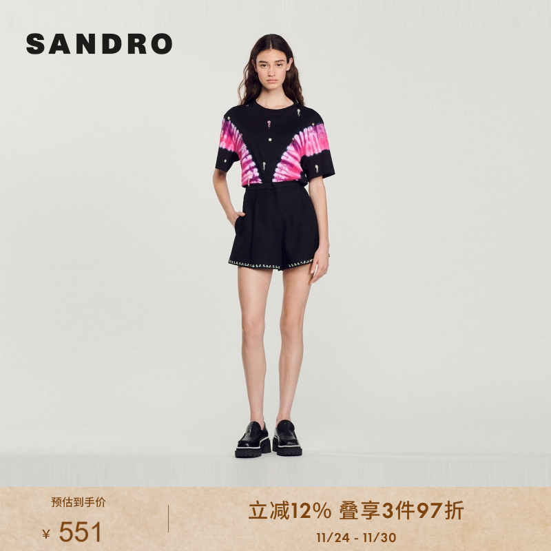 法式淑女高腰仿钻短裤