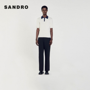 休闲简约白色撞色翻领短款 法式 针织T恤 Outlets秋冬男装 SANDRO