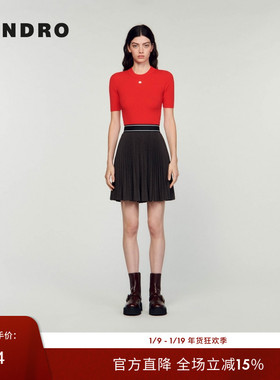 SANDRO Outlets秋冬女装法式时尚气质褶裥高腰收腰针织半身裙短裙
