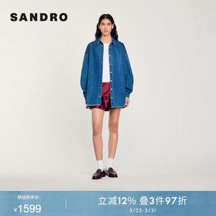 宽松牛仔衬衫 SANDRO 仿钻竖排扣复古做旧长袖 法式 Outlets秋冬女装