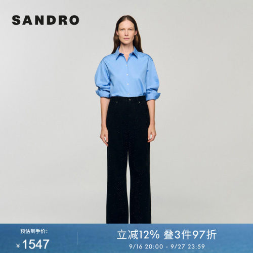 SANDRO Outlets女装法式时尚简约黑色做旧高腰直筒牛仔裤长裤