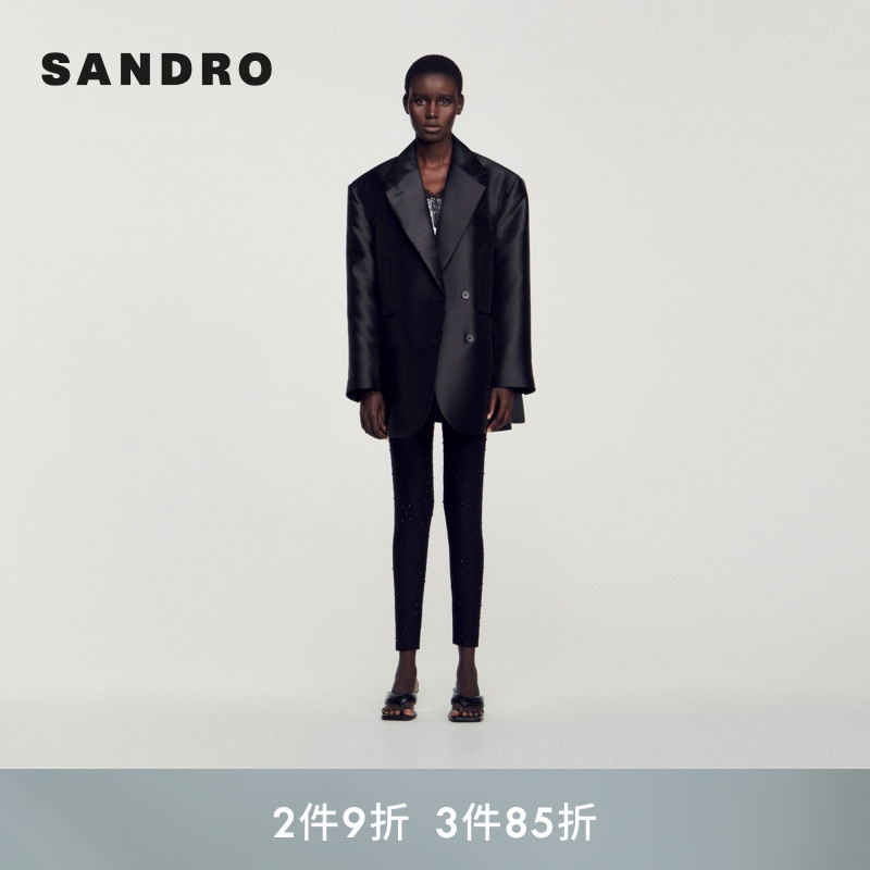 SANDRO黑色光泽感西装外套早秋