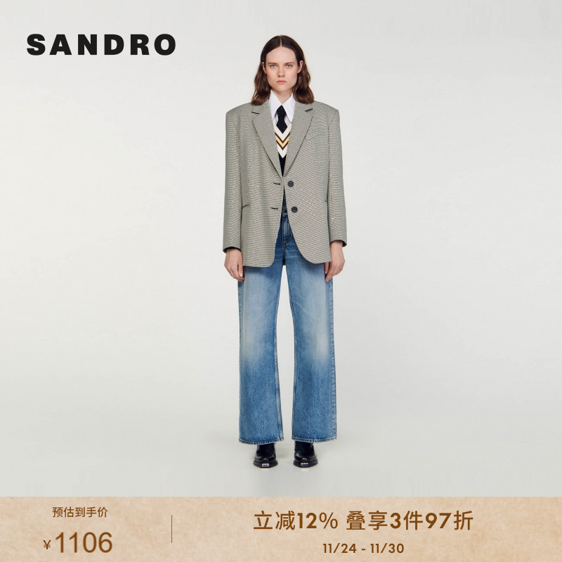 SANDRO法式复古格纹早秋西装外套