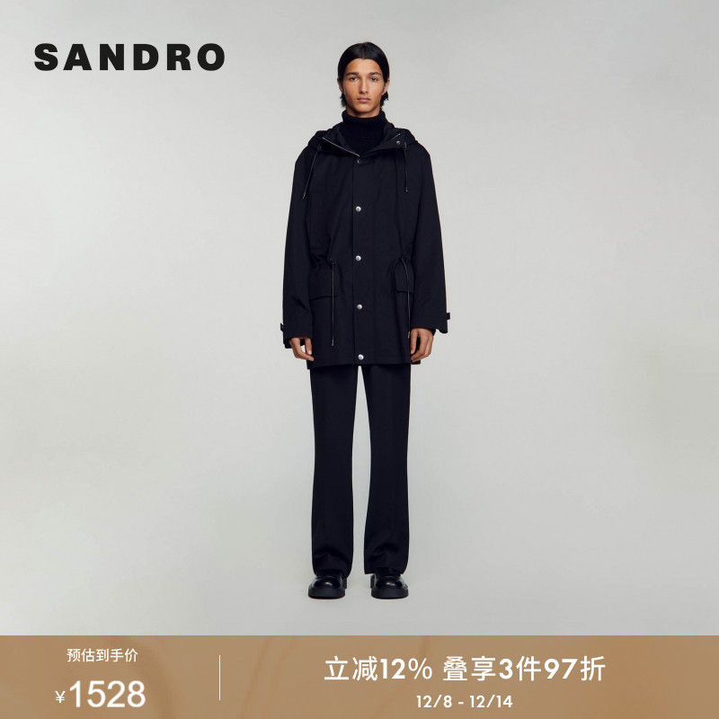 SANDRO休闲连帽黑色外套夹克