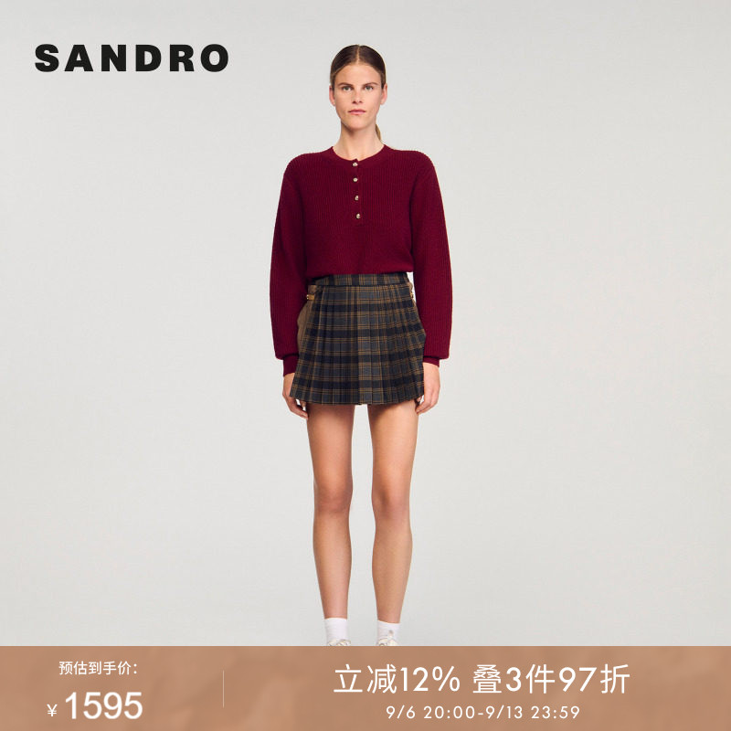 SANDRO Outlets女装法式时尚编织感半开襟纽扣圆领套头针织衫上衣图片