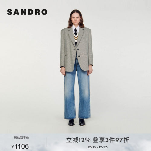 SANDRO法式复古格纹早秋西装外套