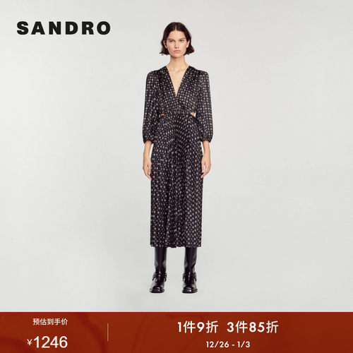 SANDRO法式露腰印花长款连衣裙