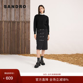 Outlets秋冬女装 法式 时尚 SANDRO 棉质复古气质修身 牛仔半身裙长裙
