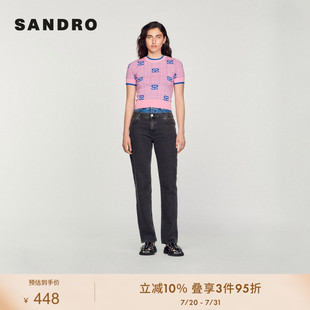 Outlets女装 针织短袖 法式 粉色双S修身 上衣SFPPU01819 时尚 SANDRO