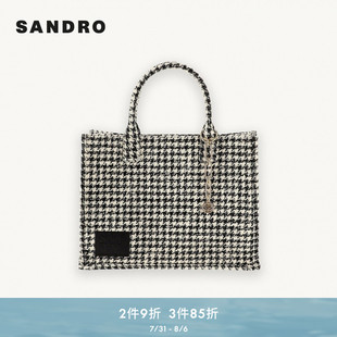 Outlets女士法式 SANDRO 简约千鸟格黑白花呢托方形特包SFASA00888
