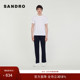 Outlets秋冬男装 经典 款 SANDRO 法式 印花直筒白色棉质圆领内搭T恤