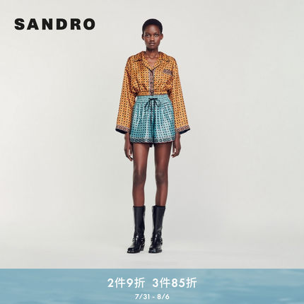 SANDRO Outlets女装法式休闲星星印花松紧收腰短款衬衫SFPCM00946