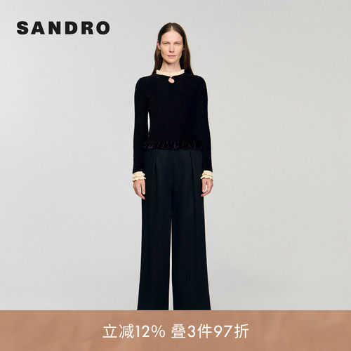 线上专享SANDRO Outlets女装经典复古假两件撞色花边领套头针织衫