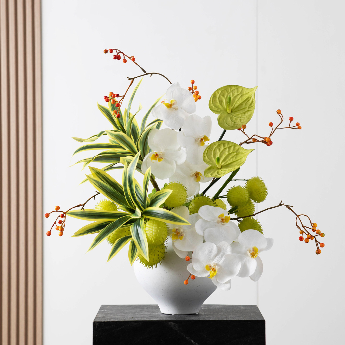 高级感蝴蝶兰仿真花摆件中古风样板房橱柜花艺摆件假花摆设客厅