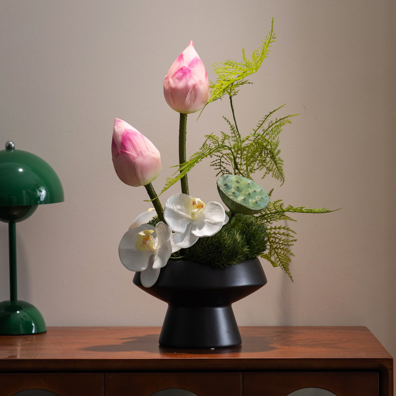 摆件里内荷花蝴蝶兰优质禅意夏季
