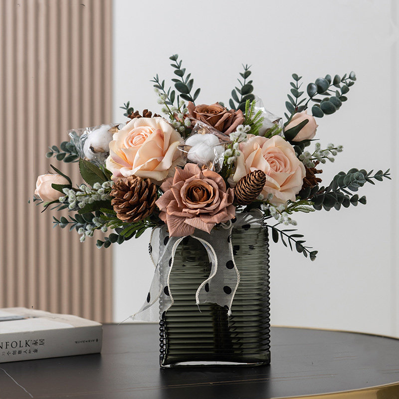 仿真花客厅玫瑰电视柜两边