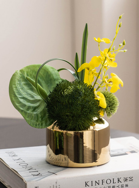 桌花摆件轻奢仿真花手感客厅茶几办公桌摆设花餐厅样板间蕙兰