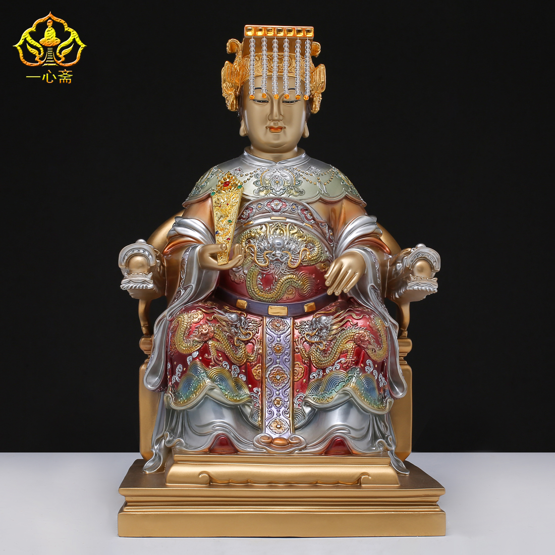 铜锦雕《妈祖》像天上圣母天后天妃林默娘铜像客厅玄关工艺品摆件