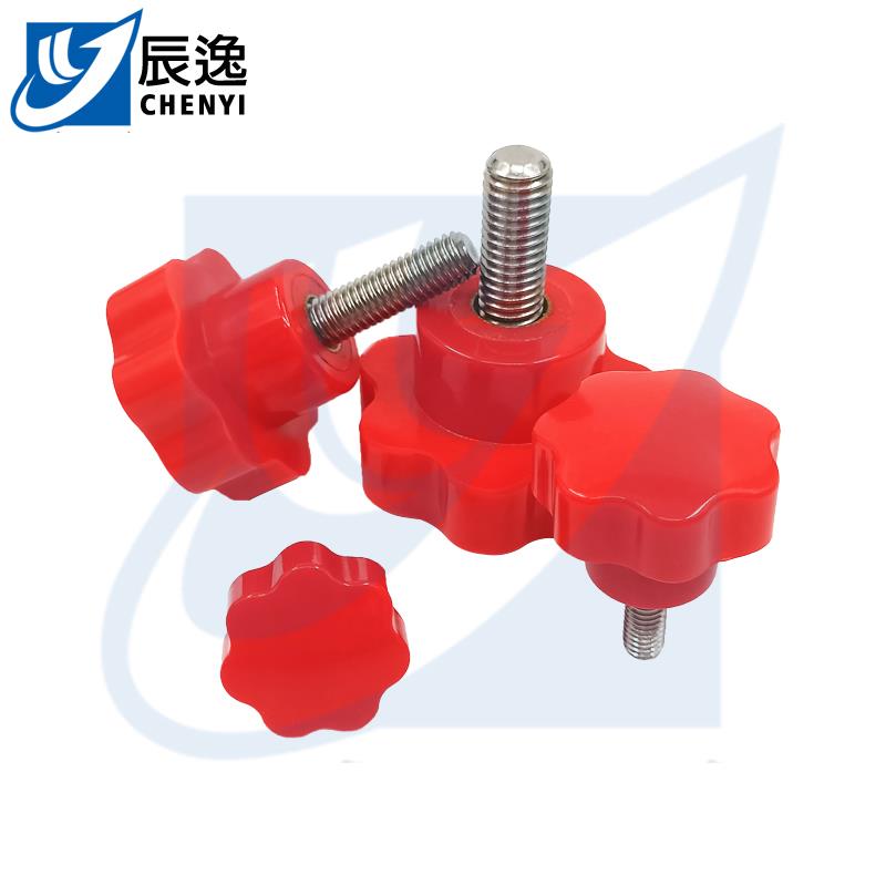 304不锈钢红色七星旋钮胶木梅花把手手拧螺丝机械手柄M45M68M1012