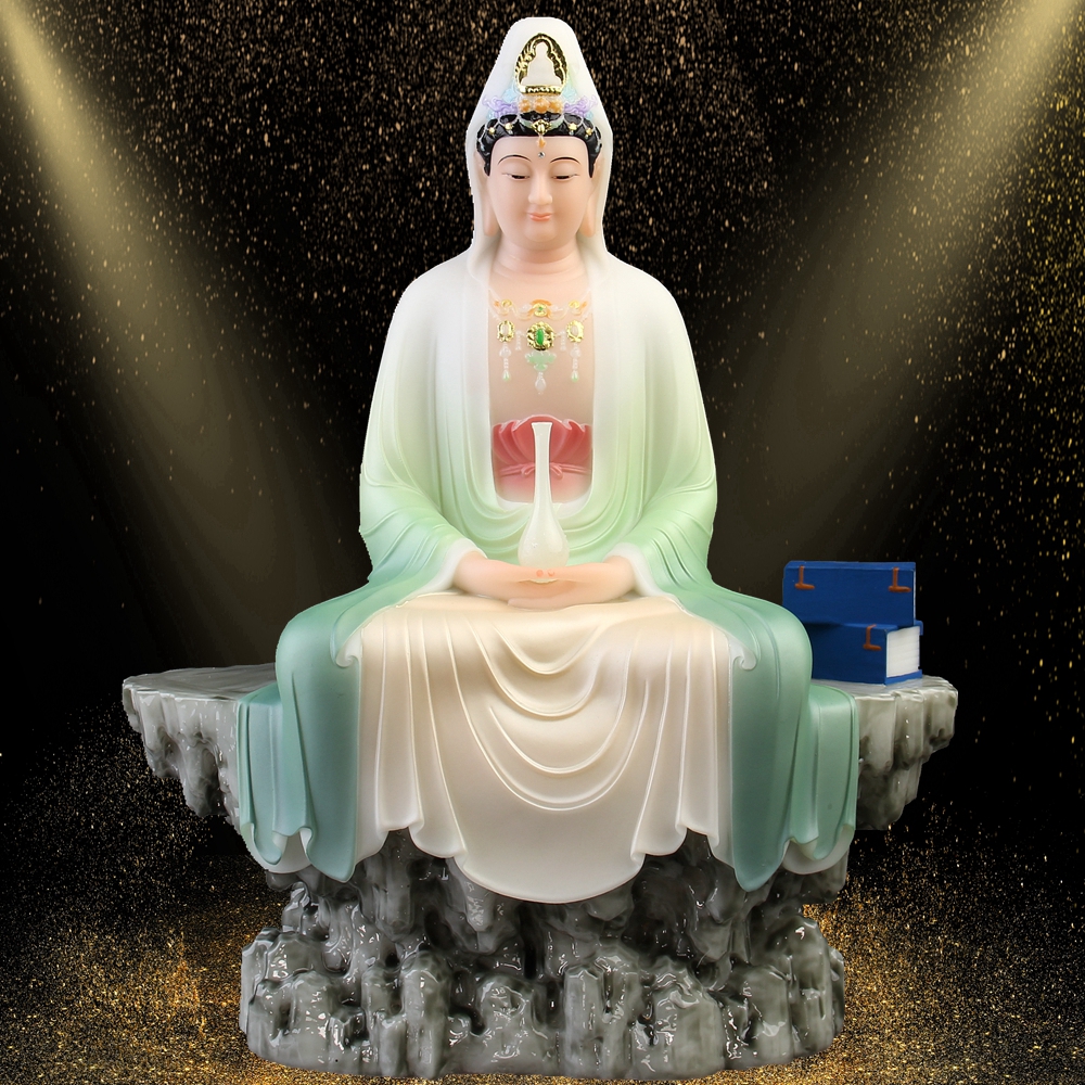 汉白玉观音佛像家用供奉居家自在静思南海观世音菩萨坐像镇宅摆件