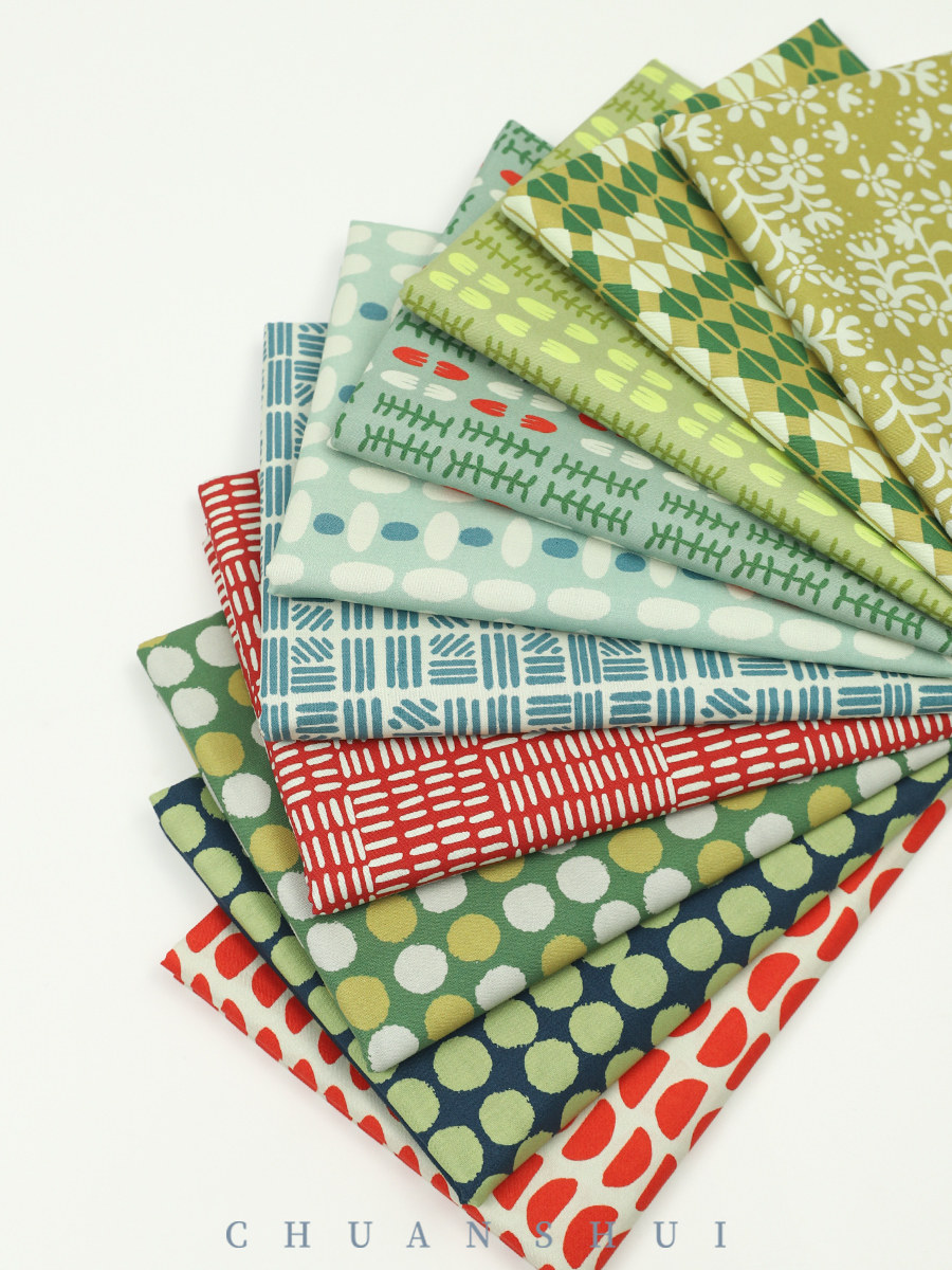 川水品牌 纯棉布料日式几何圆点拼布抱枕包包手工服装家居面料DIY