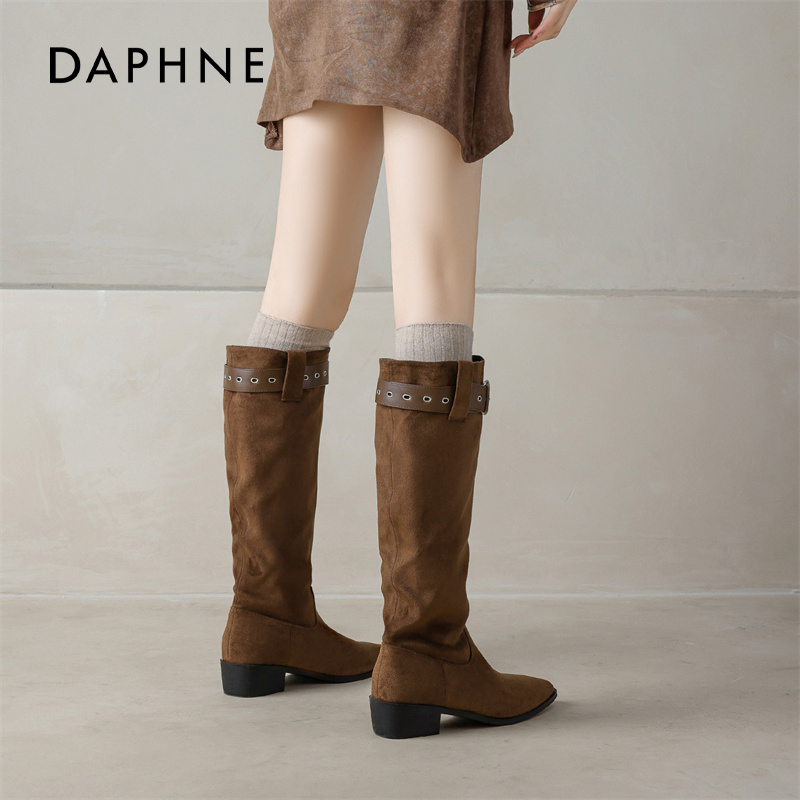 达芙妮厚底长筒靴加绒保暖雪地靴