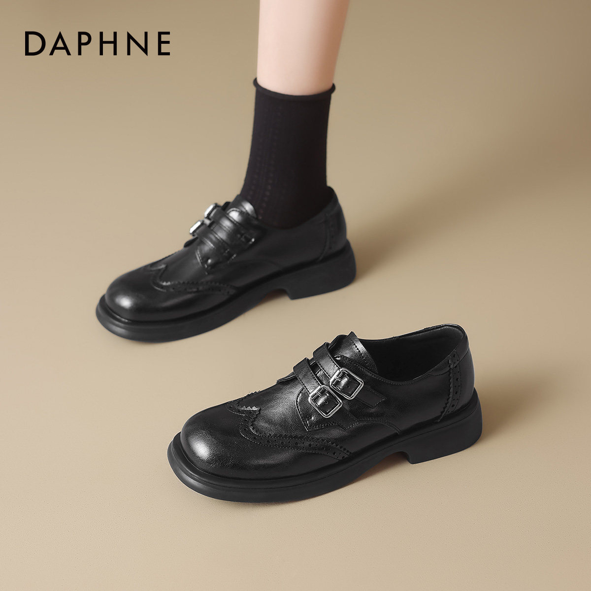 达芙妮厚底乐福鞋女2026新款春季英伦风小皮鞋黑色深口单鞋平底鞋,女鞋,乐福鞋（豆豆鞋）,淘宝优惠券,粉丝福利购,淘宝优惠卷