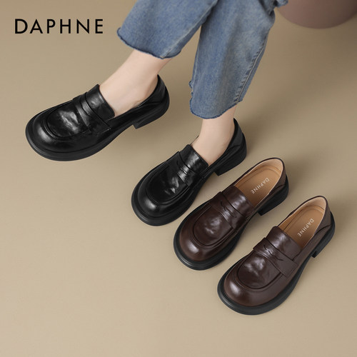 达芙妮乐福鞋女平底复古软皮百搭