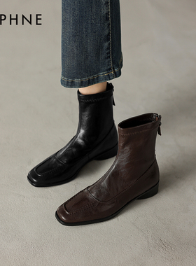 达芙妮黑色瘦瘦小短靴2025新款切尔西马丁皮靴女靴子冬季女款女士