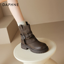 达芙妮厚底短靴女款2025新款冬季爆款棕色靴子美拉德小个子马丁靴