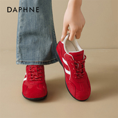 女2026新款 春季 内增高婚鞋 达芙妮红色德训鞋 厚底休闲阿运动甘女鞋