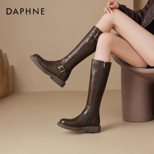 达芙妮加绒长筒靴时尚复古骑士靴