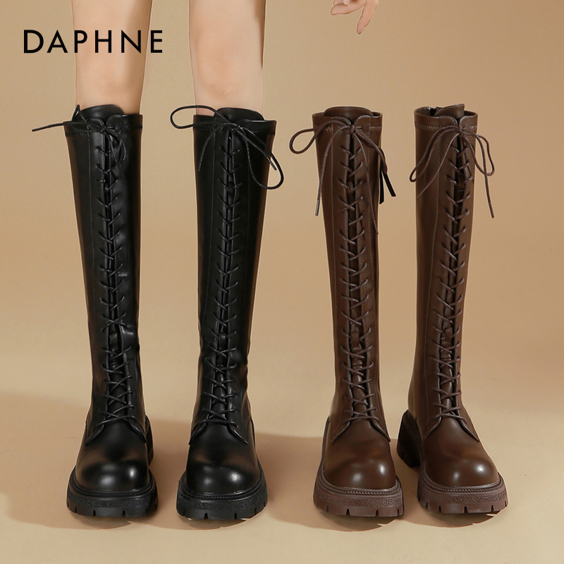 系带长靴骑士靴达芙妮