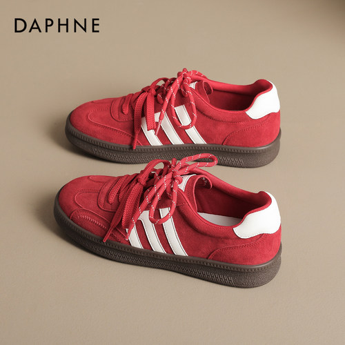 达芙妮红色经典德训鞋复古运动鞋