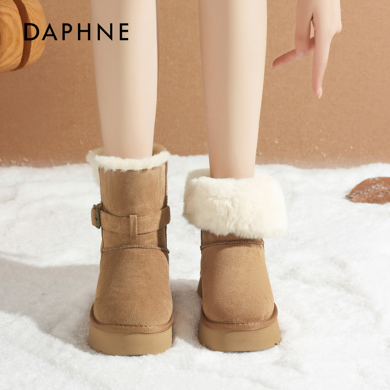达芙妮厚底加绒雪地靴女保暖棉鞋