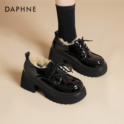 达芙妮加绒乐福鞋厚底小皮鞋子女