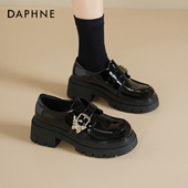 女2026新款 春季 英伦风蝴蝶搭扣小皮鞋 达芙妮厚底乐福鞋 黑色单鞋 女