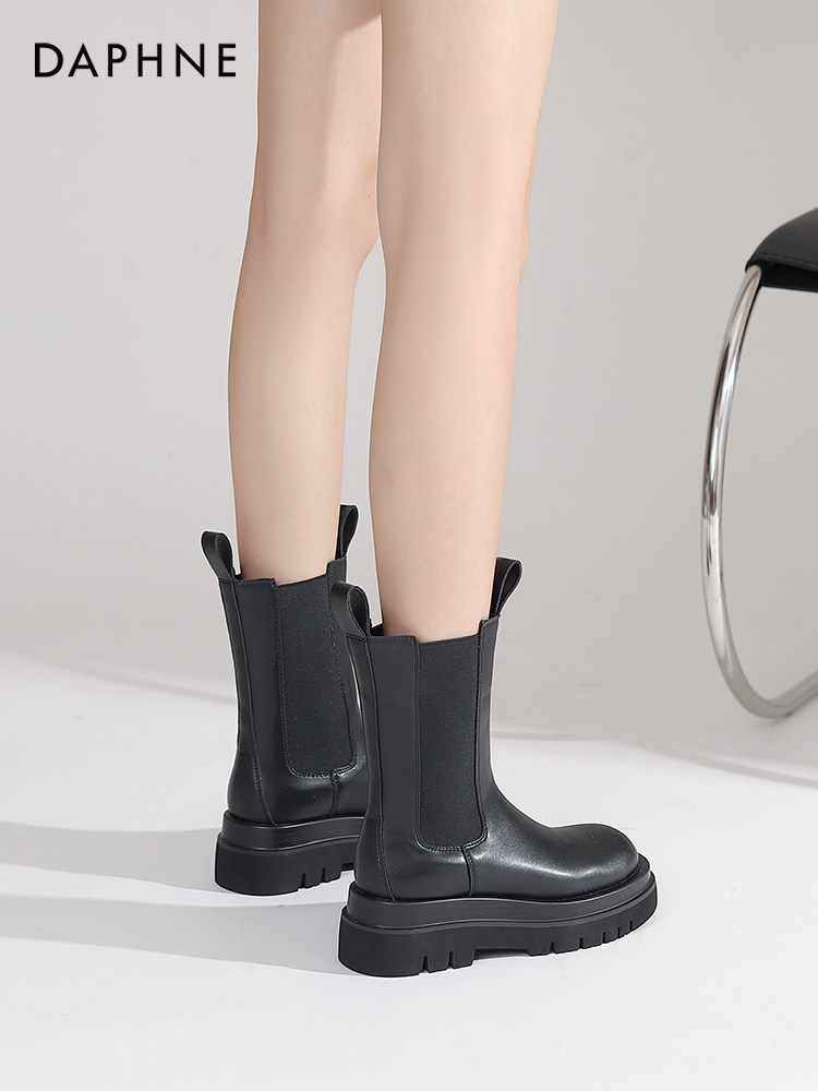 여성용 다프네 마틴 부츠 2023 가을 블랙 영국 스타일 굴뚝 부츠 여성용 두꺼운 단독 레트로 첼시 부츠