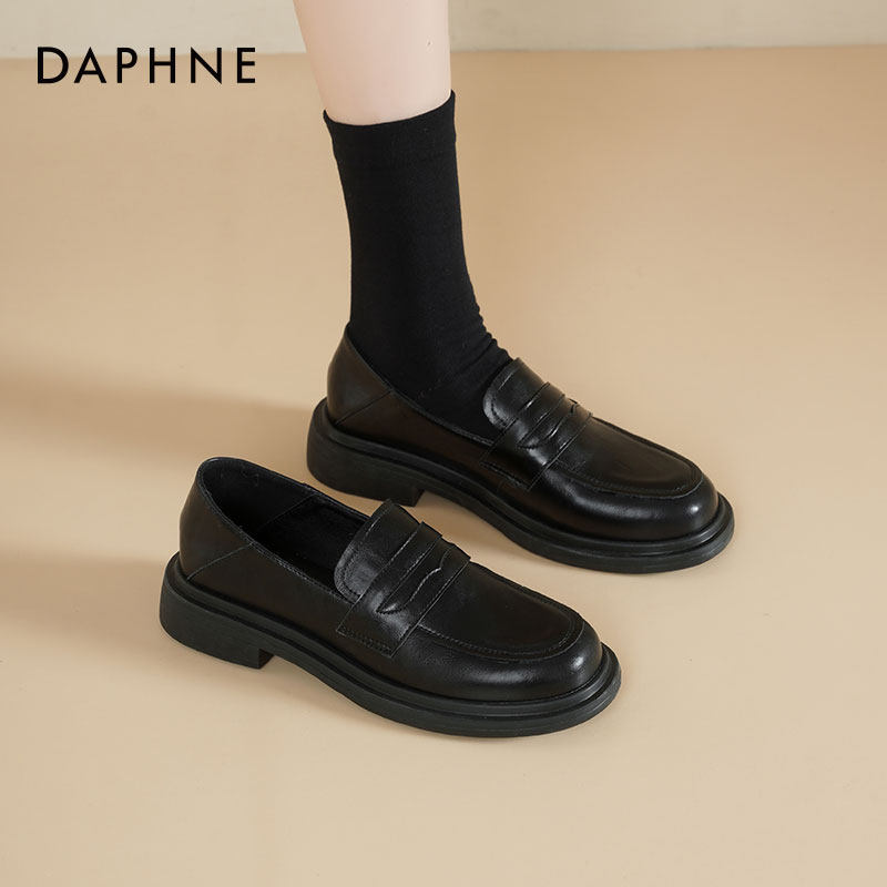 达芙妮厚底乐福鞋女2026新款春季百搭软底单鞋职业黑色小皮鞋子女