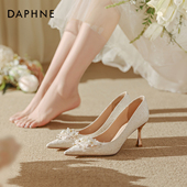 女细跟2026新款 香槟色秀禾婚纱婚鞋 新娘鞋 达芙妮高跟鞋 子尖头单鞋