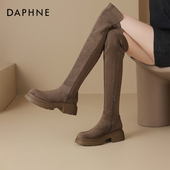 瘦瘦靴高筒女鞋 达芙妮棕色过膝长靴女冬季 加绒靴子2026新款 长筒靴