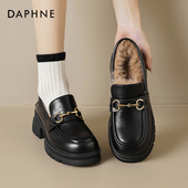 粗跟厚底乐福鞋 达芙妮加绒小皮鞋 棉鞋 英伦风单鞋 女2025新款 秋冬季
