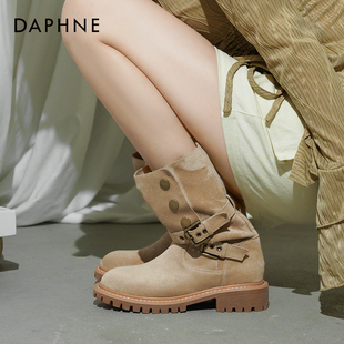 达芙妮厚底短靴2025秋季 西部靴两穿瘦瘦靴马丁靴巨好看靴子女 新款